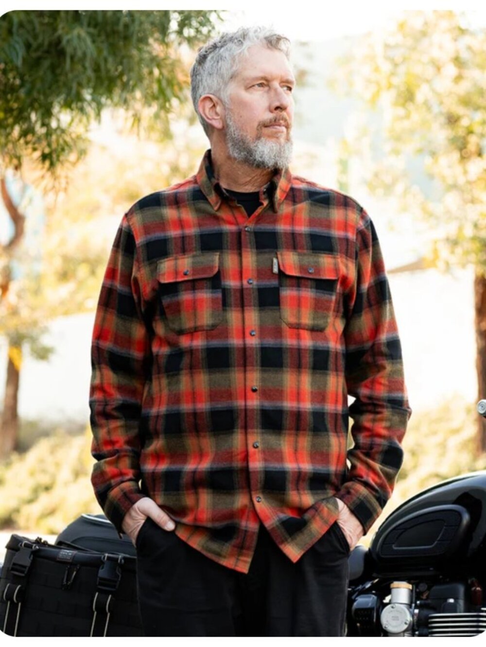 Biltwell Hi Test Plaid Long Sleeve Snap Front Flannel in Rust sz L